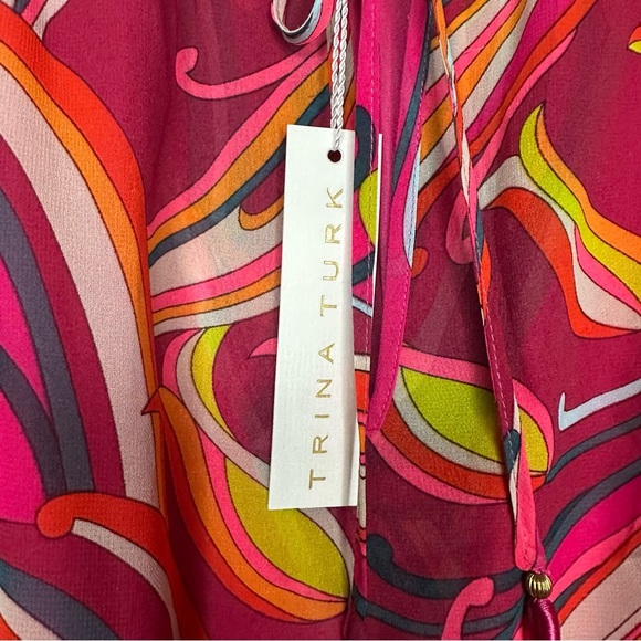 NWT Trina Turk Women's Printed Blouson Dress in Radio City Rose. Sz: Small - Picture 9 of 13